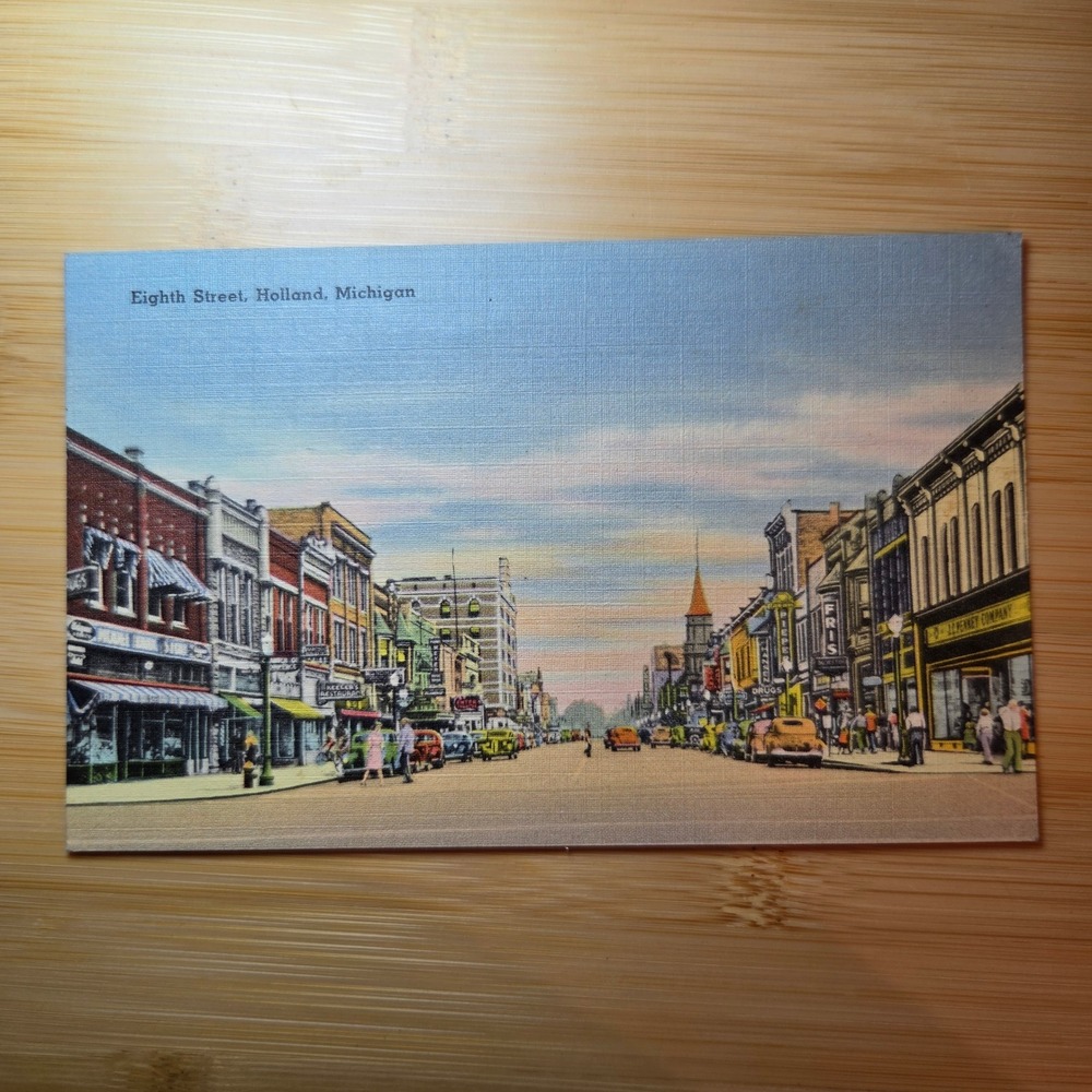 Vintage Eighth Street Holland Michigan Linen Postcard L. L. Cook Co. 79459